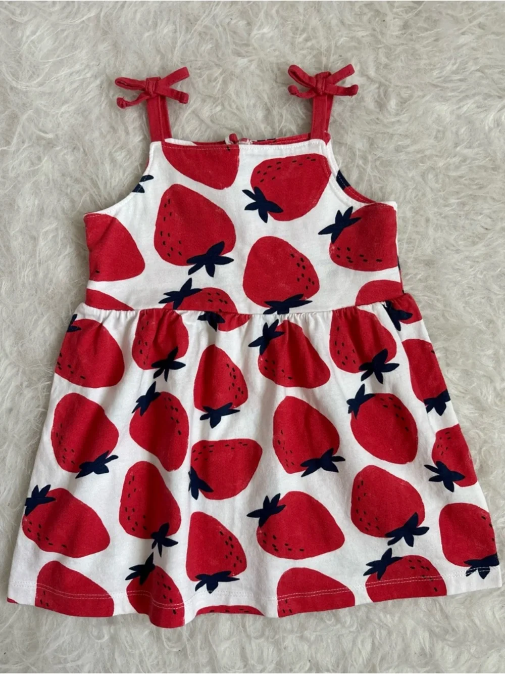 Carter's Baby Girl Festive White Sundress with Red Strawberry Print